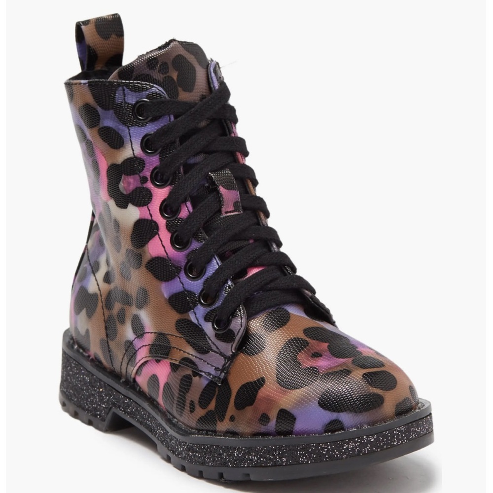 MIA Giuletta Combat Glitter Sole Boots Multicolor Leopard Size 5